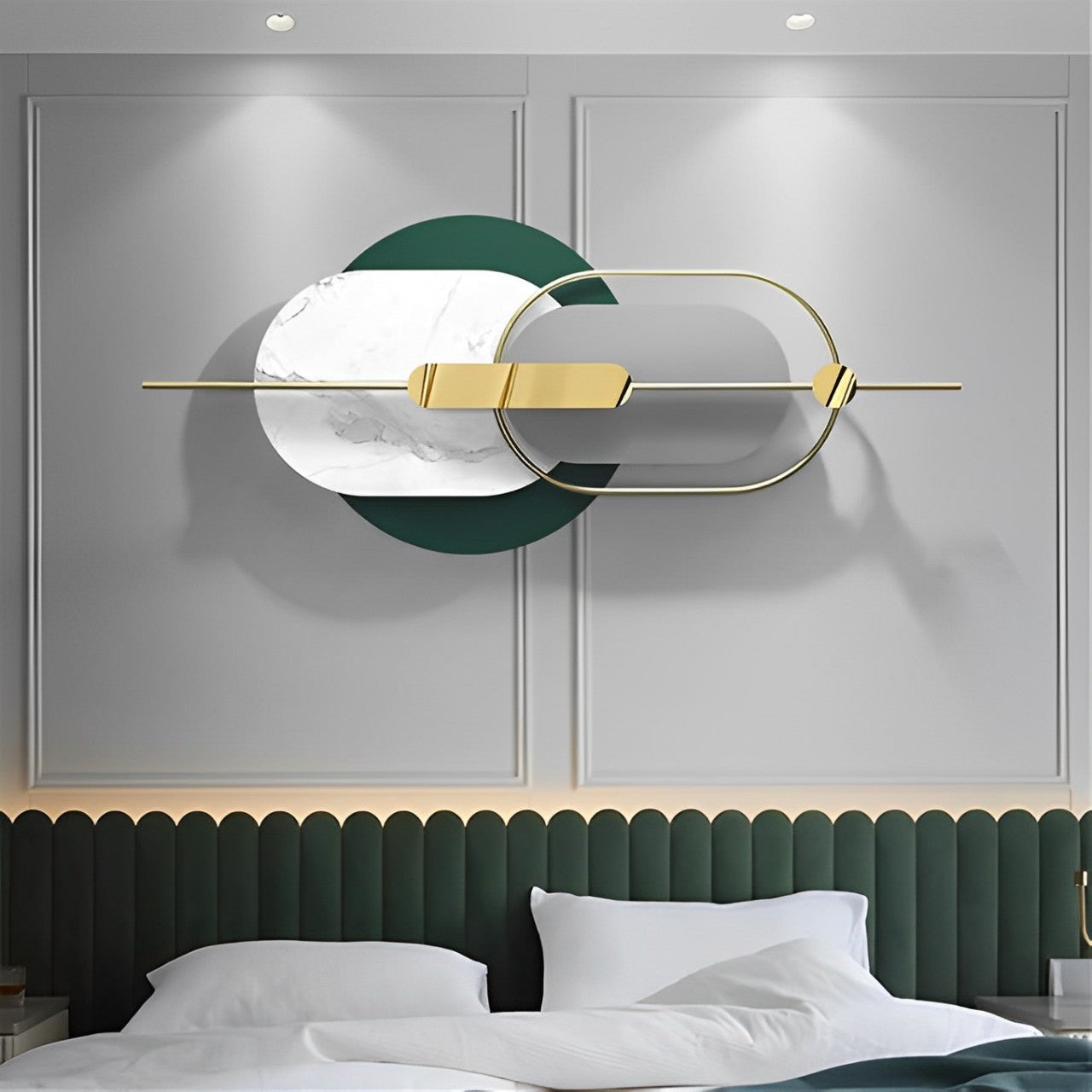 Contemporary Abstract Metal Wall Art with Geometric Shapes in Gold and Marble Finish