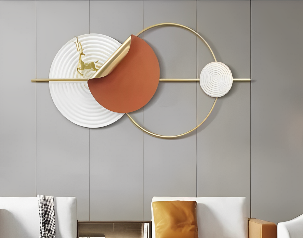 Modern Geometric Metal Wall Art Decor with Circle and Deer Design