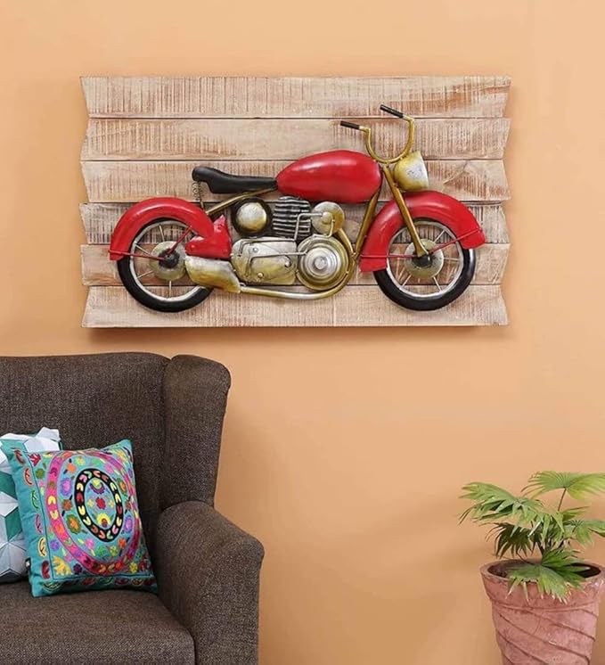 Vintage Red Motorcycle Wall Art