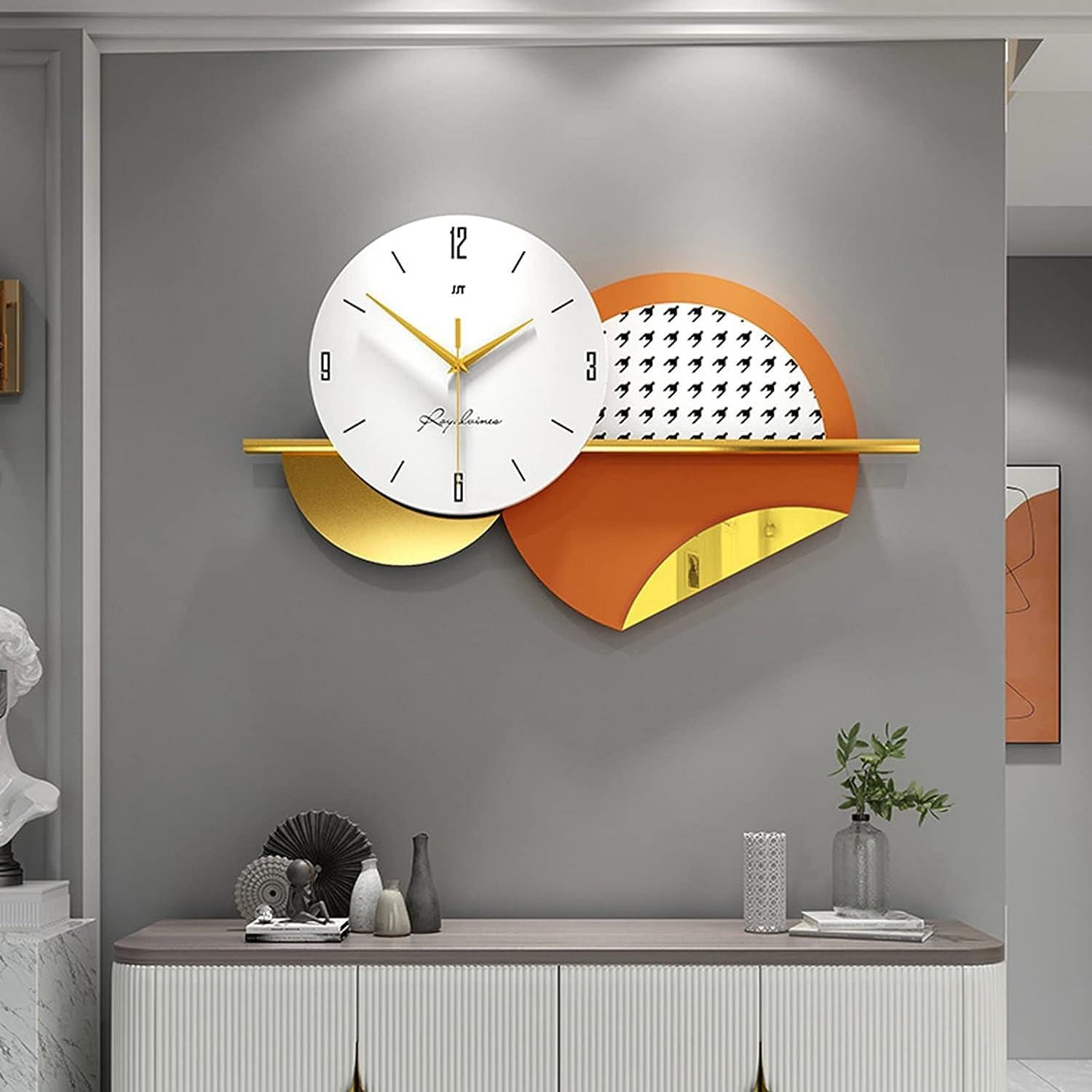 Vibrant Vibes - Orange and Gold Metal Wall Clock with Modern Flair