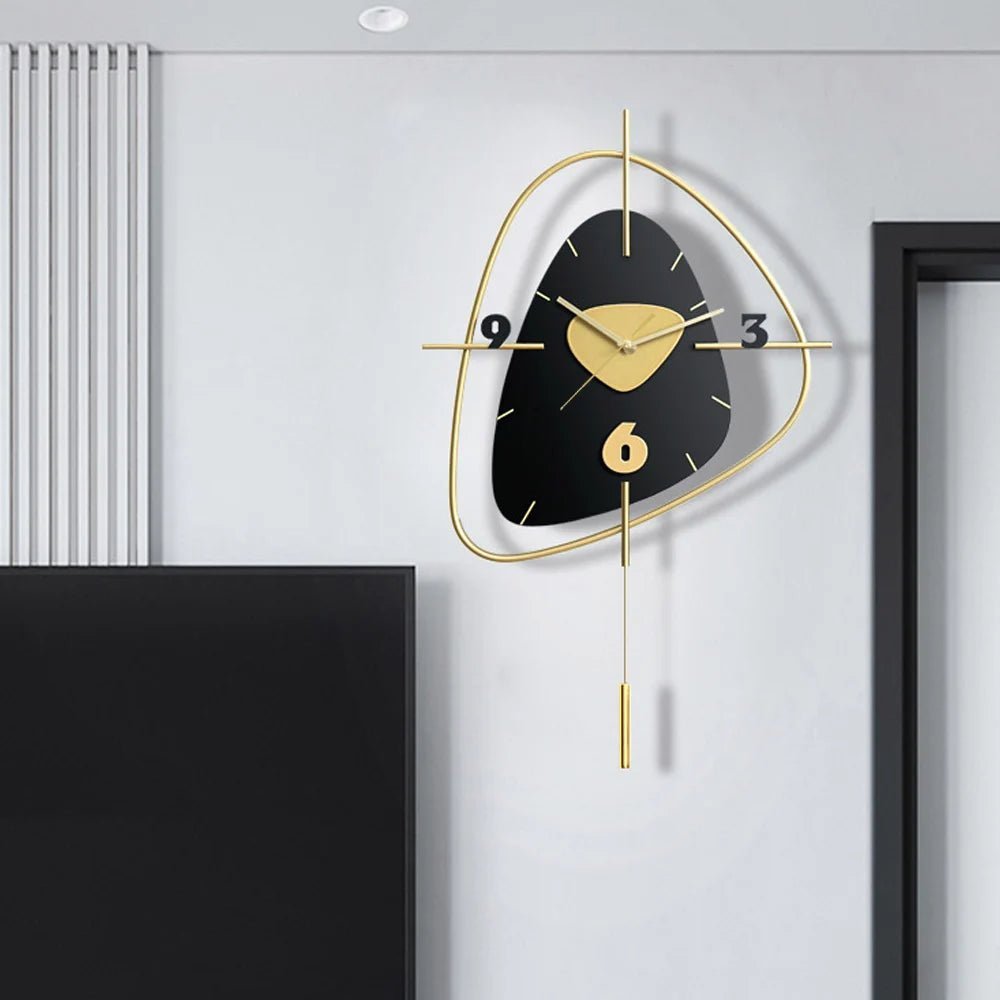 Black & Gold Metal Clock - Abstract Wall Art