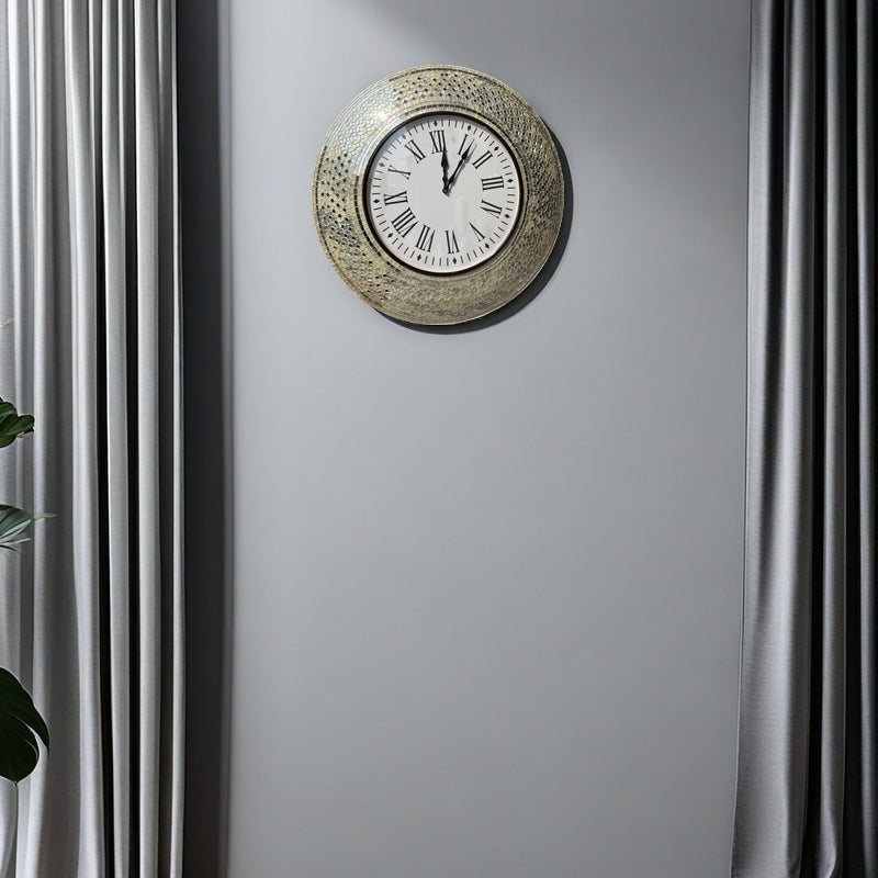 Modern Silver Mosaic Wall Clock with Roman Numerals - Elegant Decorative Piece