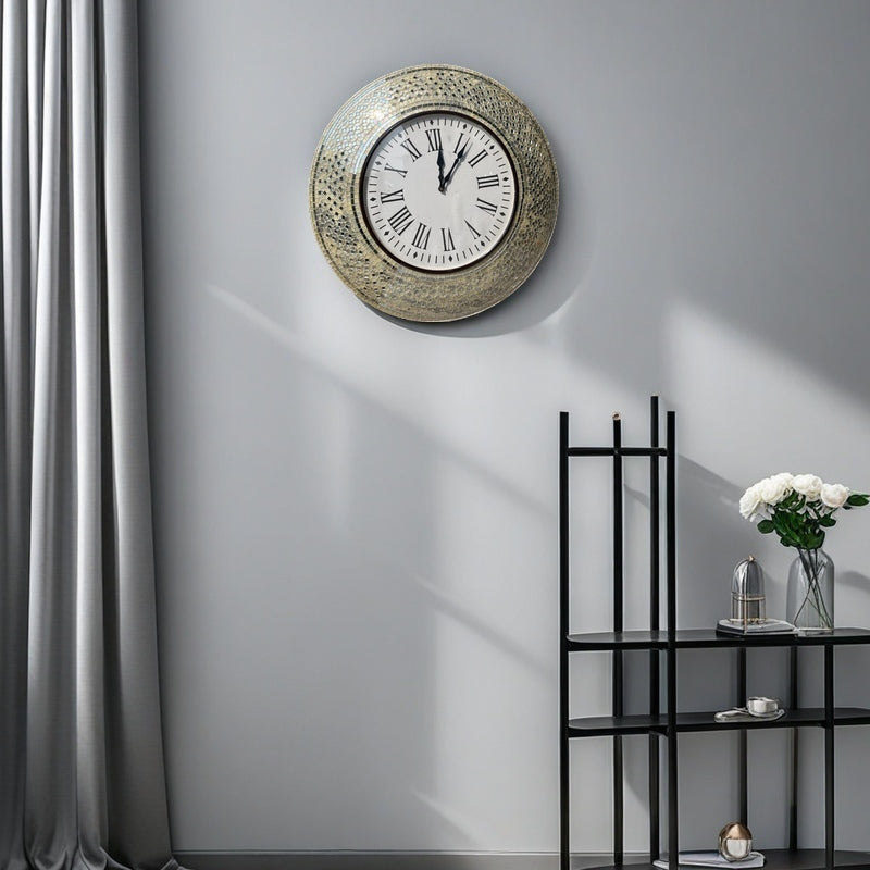 Modern Silver Mosaic Wall Clock with Roman Numerals - Elegant Decorative Piece