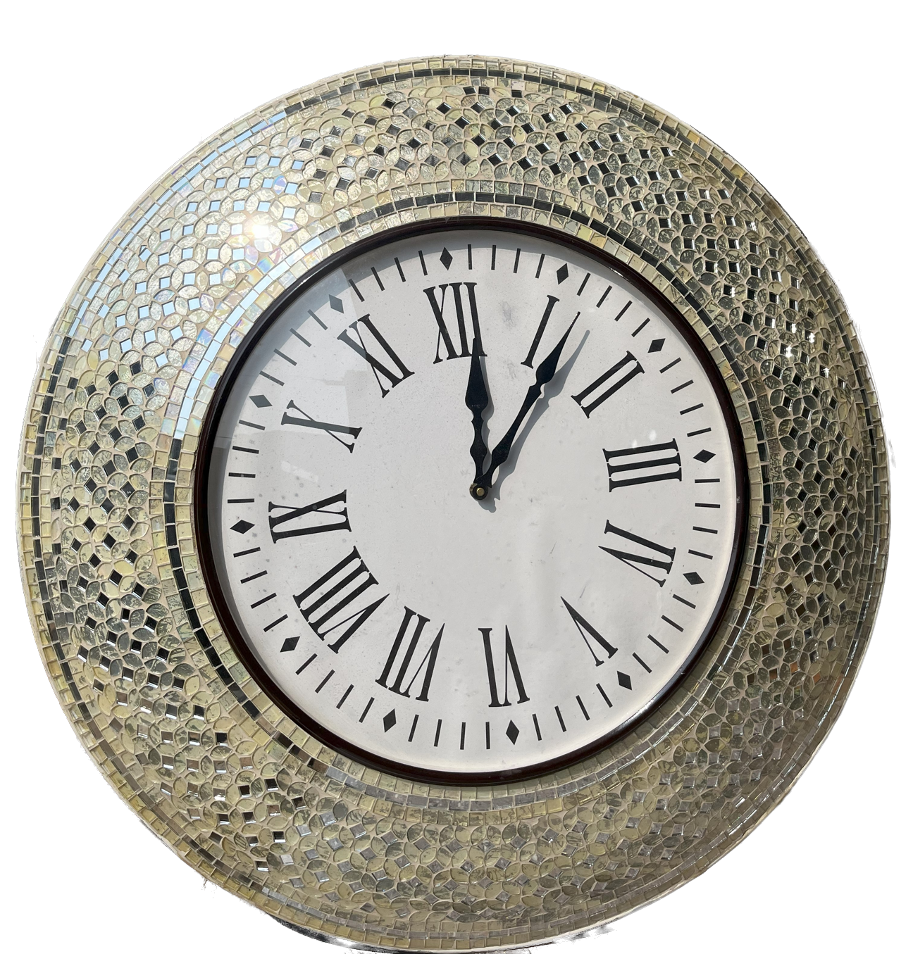 Modern Silver Mosaic Wall Clock with Roman Numerals - Elegant Decorative Piece