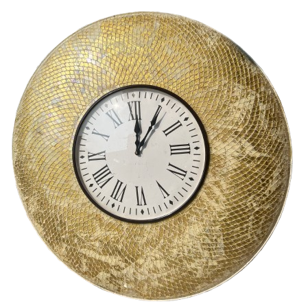 Luxury Golden Mosaic Wall Clock with Roman Numerals - Sophisticated Home Décor