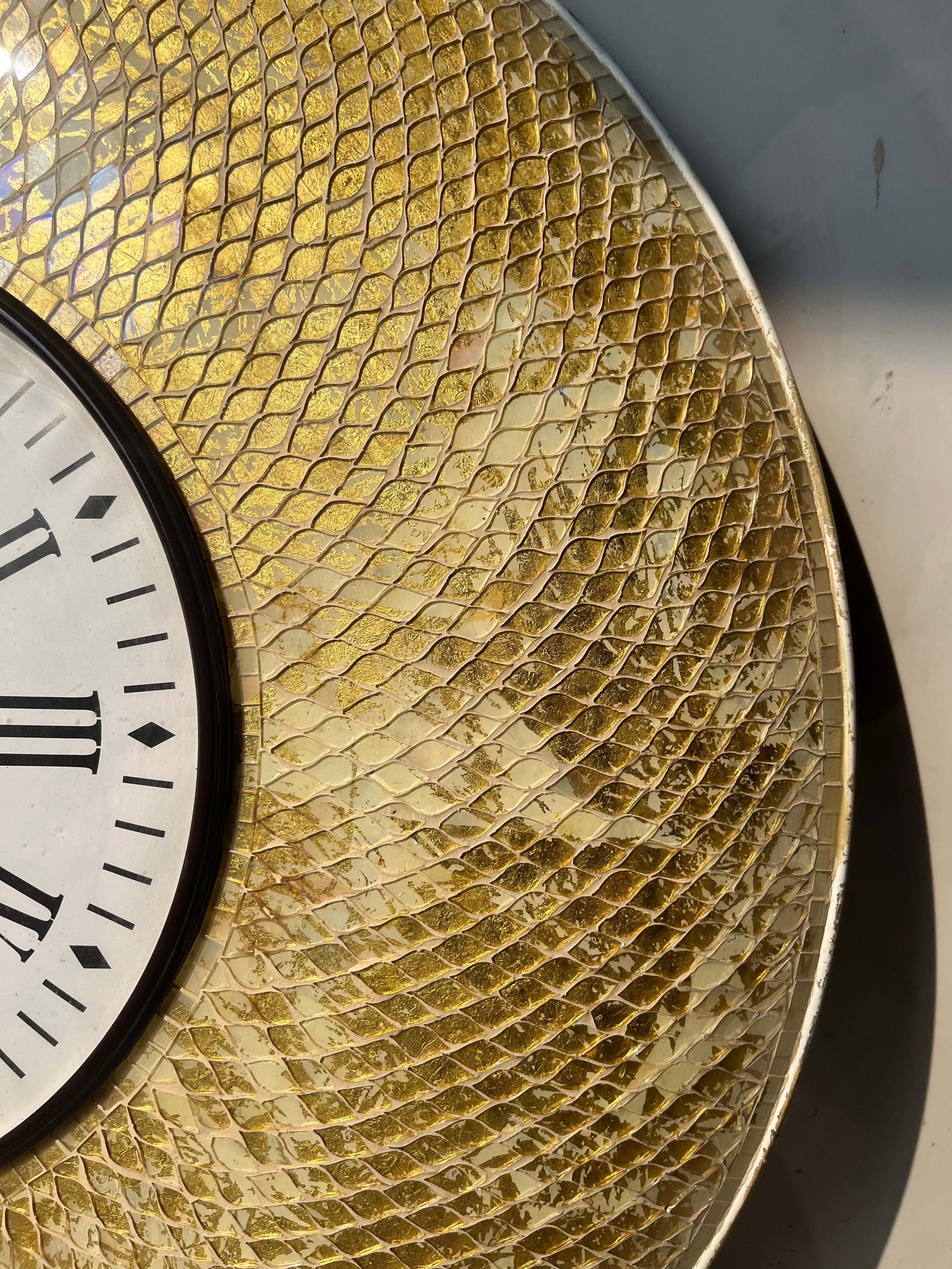 Luxury Golden Mosaic Wall Clock with Roman Numerals - Sophisticated Home Décor