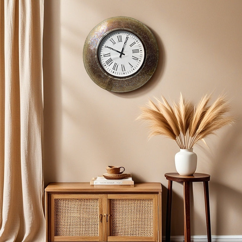 Elegant Mosaic Wall Clock with Roman Numerals - Classic Home Décor