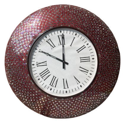 Handcrafted Red Mosaic Wall Clock with Roman Numerals - Bold Decorative Accent