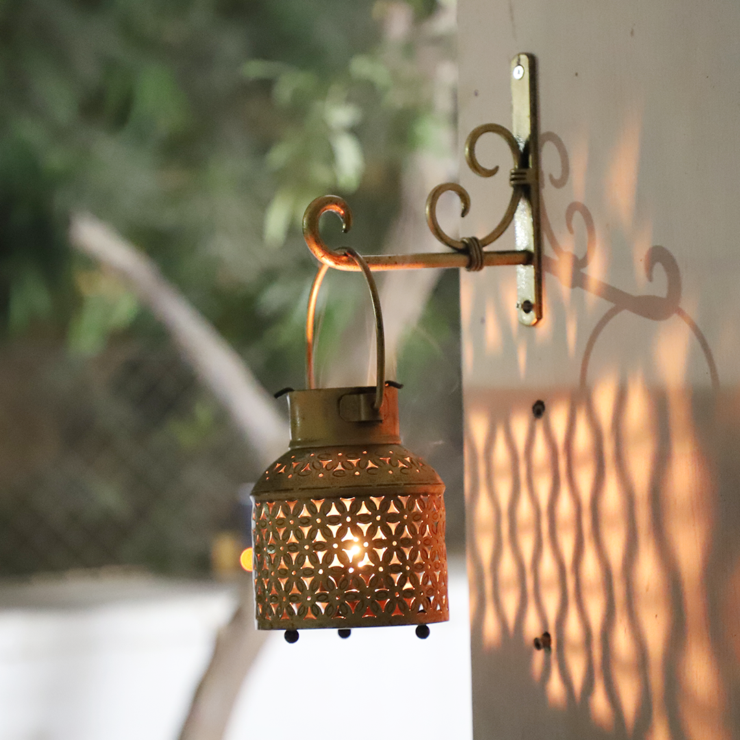 Wall-Mounted Lantern with Intricate Cutwork