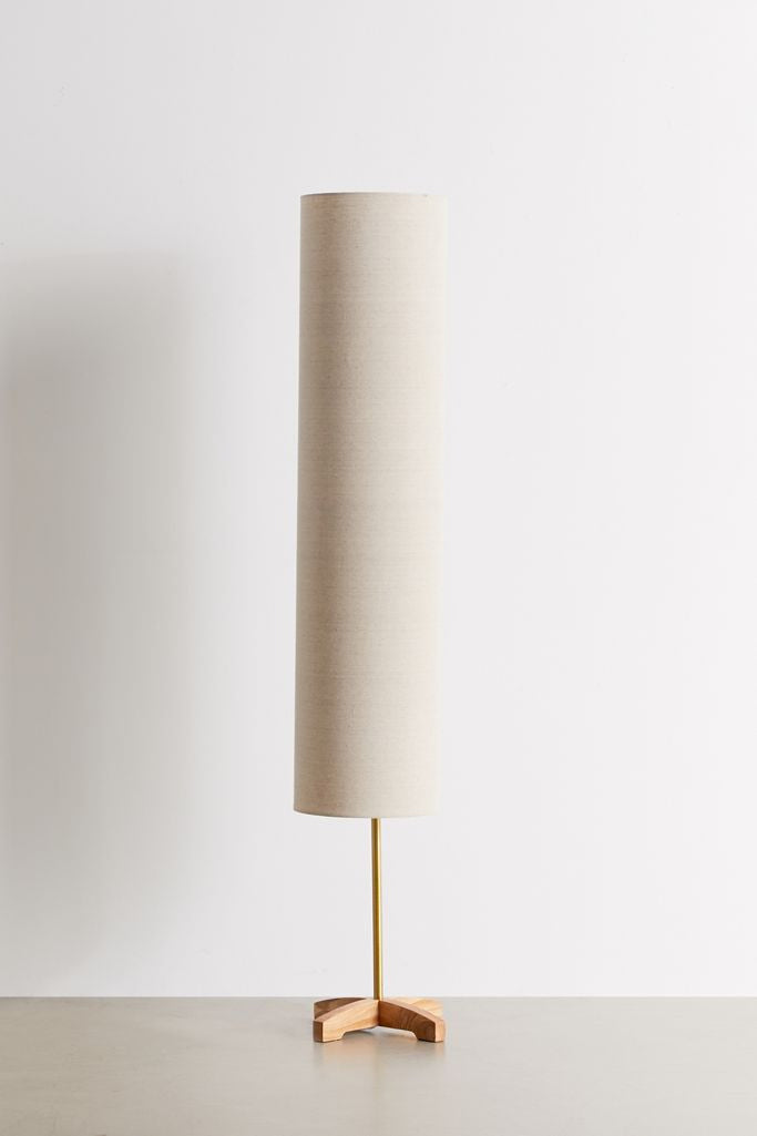 Chic Cylinder Shape Floor Lamp with Wooden Base, Warm Atmosphere