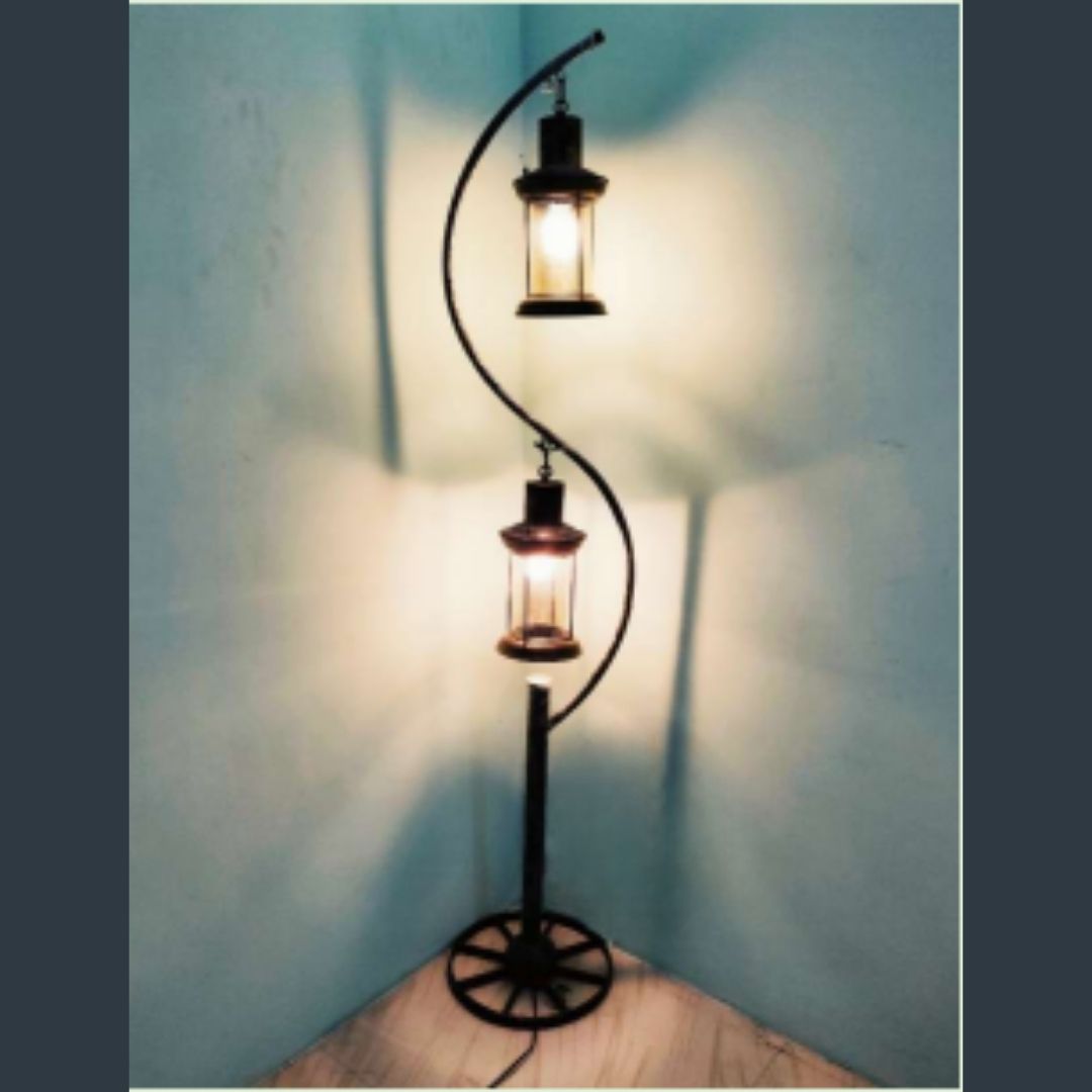 Antique floor lamp with two lanterns