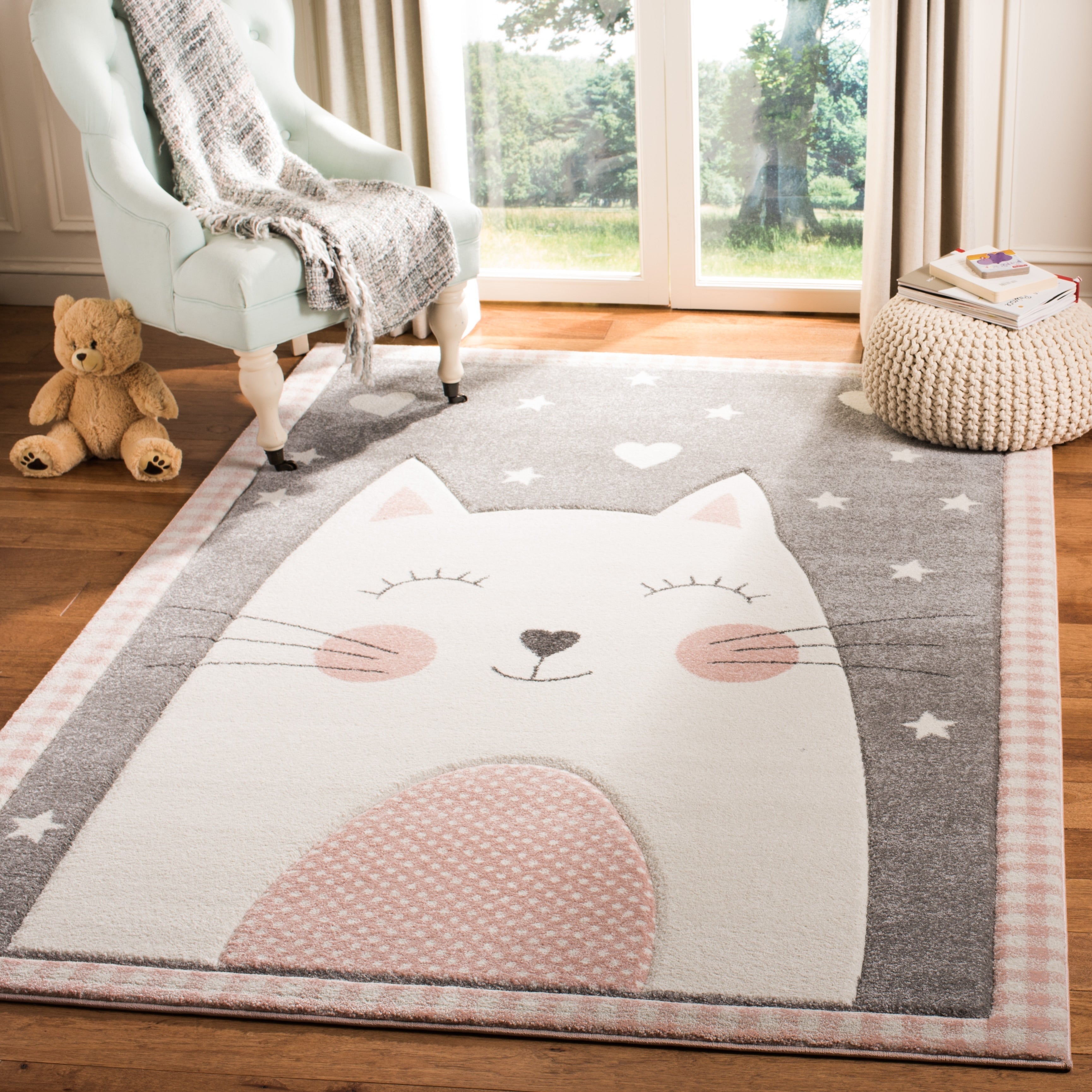 Whimsical Cat Face Plush Rug