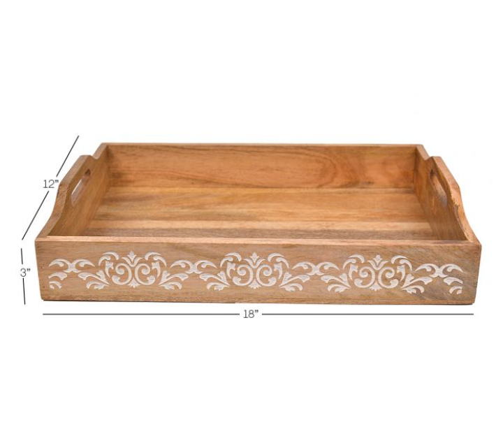 White Floral Carving Serving Tray