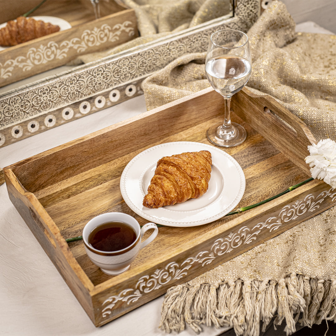 White Floral Carving Serving Tray