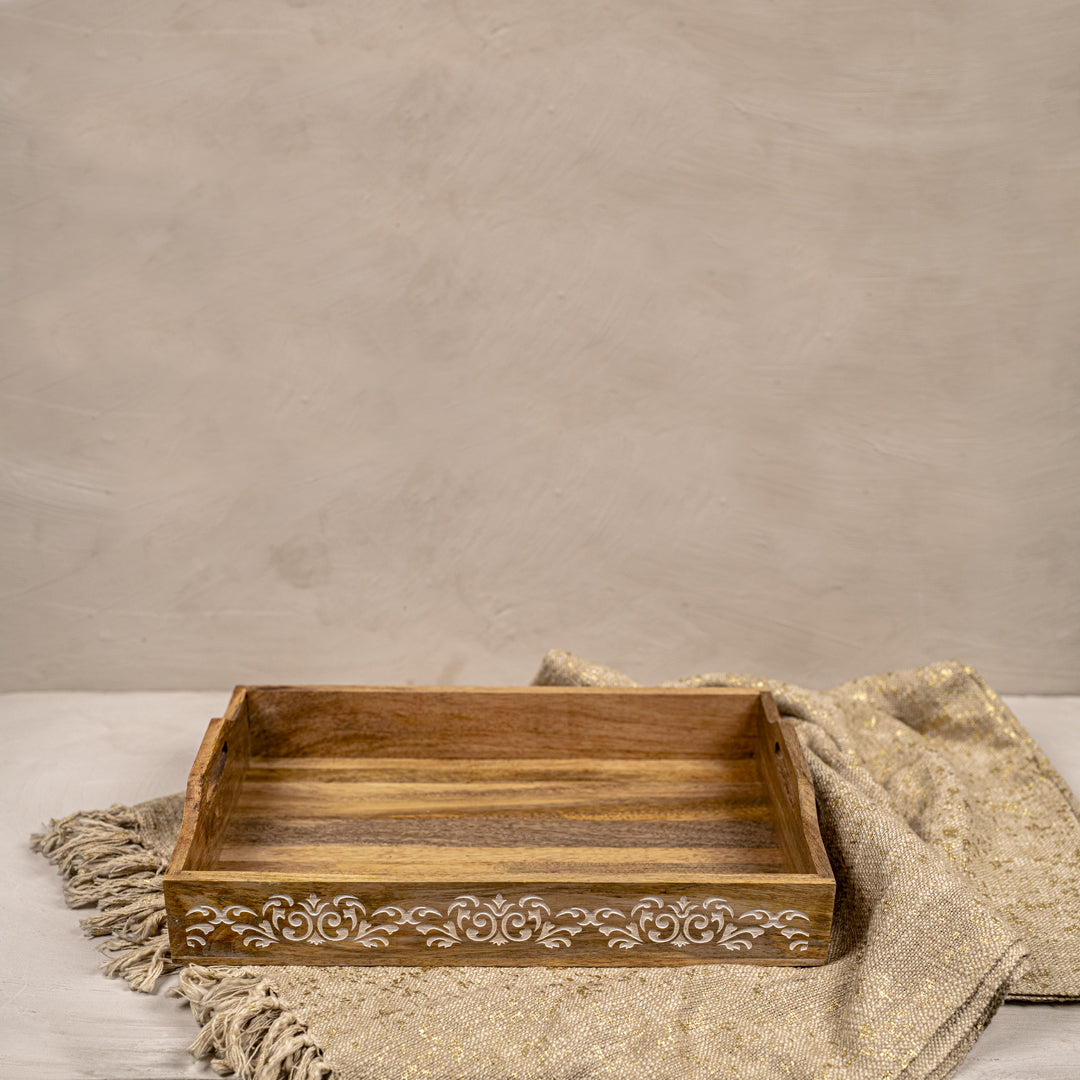 White Floral Carving Serving Tray