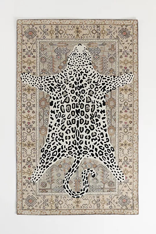 Switzerland Collections Animal Print Vintage Persian Style Area Rug - Custom Sizes Available, Ivory & Black Leopard Design