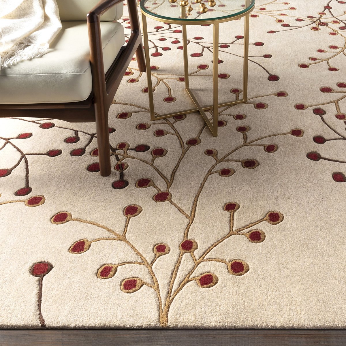 Artistic Floral Branch Design Wool Area Rug - Switzerland Wool Collections - Custom Sizes - Rugs at Nestern