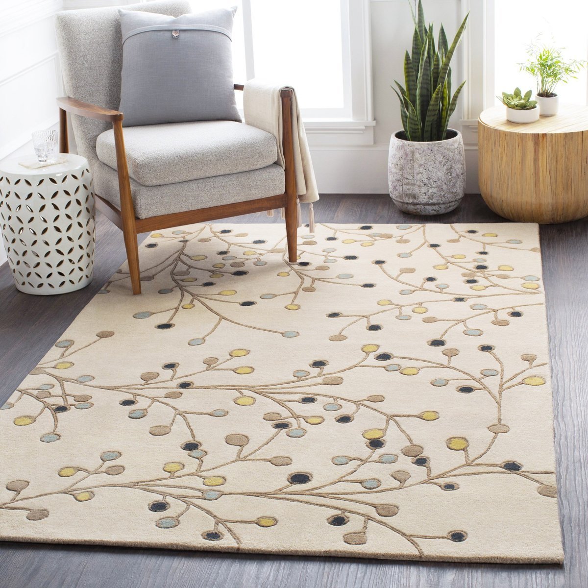 Artistic Floral Branch Design Wool Area Rug - Switzerland Wool Collections - Custom Sizes - Rugs at Nestern