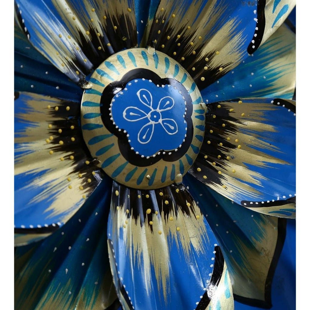 Artisanal Metal Wall Art in Blue & Gold Floral Design – 17 - Inch Decorative Star - Wall Art at Nestern