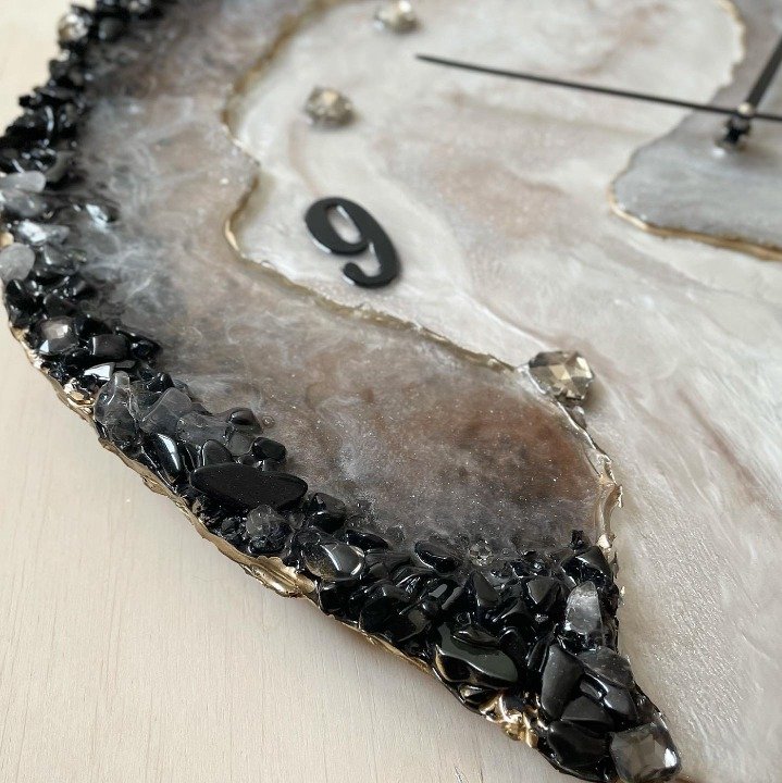 Artistic Epoxy Resin Wall Clock – Silver, Gold, Brwon & Black Design - Wall Clock at Nestern