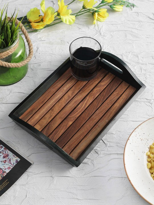 Compact Wooden Slatted Serving Tray