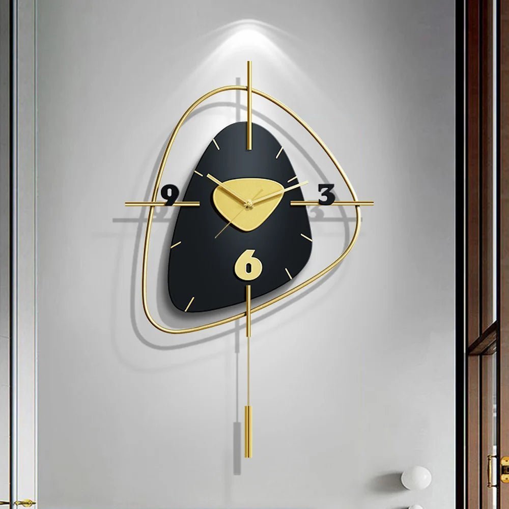 Black & Gold Metal Clock - Abstract Wall Art - Wall Art at Nestern