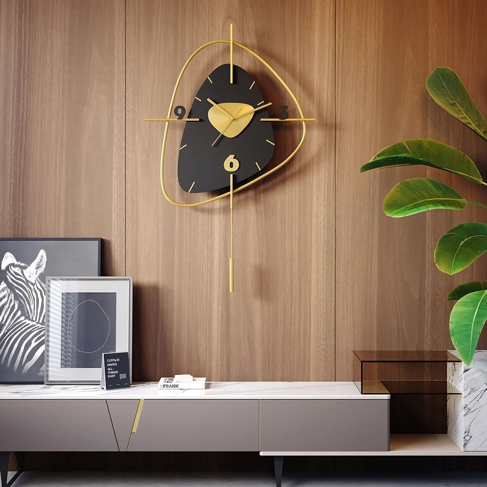 Black & Gold Metal Clock - Abstract Wall Art - Wall Art at Nestern