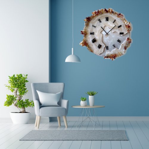 Brown Wall Clock with Natural Stone Sculpture – White & Brown Agate - Wall Clock at Nestern