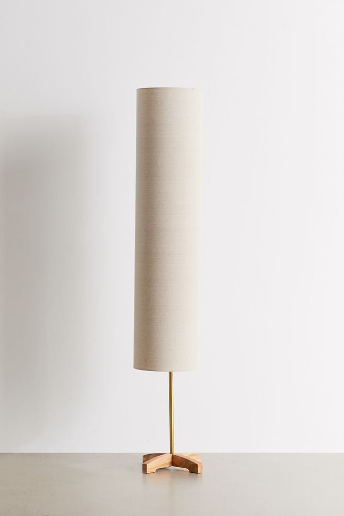 Chic Cylinder Shape Floor Lamp with Wooden Base, Warm Atmosphere - Home Decor at Nestern