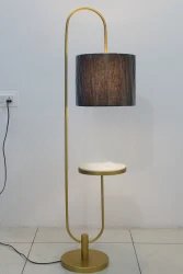 Contemporary Iron Floor Lamp with Shelf and Powder Coated Finish - Home Decor at Nestern