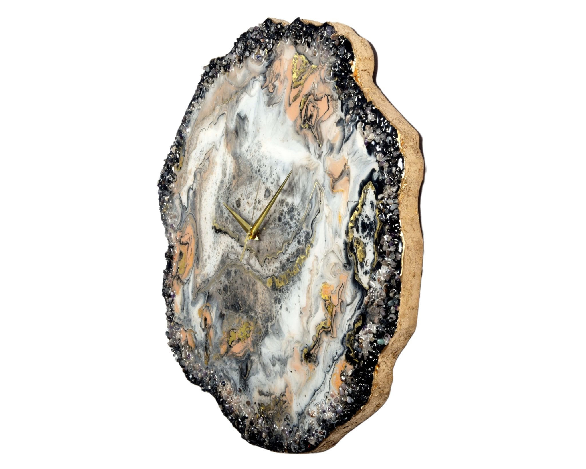 Custom Geode - Inspired Wall Clock with Roman Numerals and Crystal Edge Decor - Wall Clock at Nestern