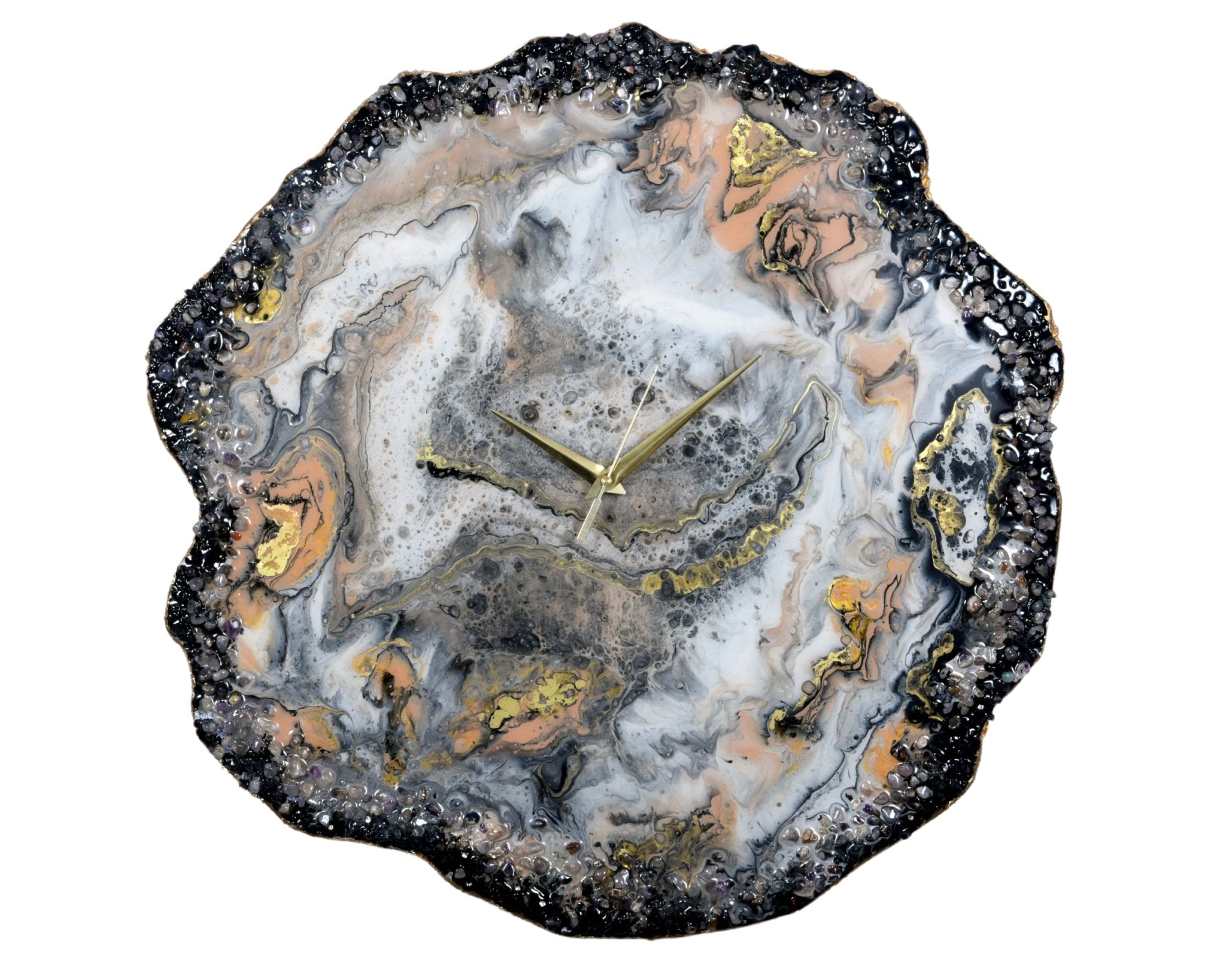 Custom Geode - Inspired Wall Clock with Roman Numerals and Crystal Edge Decor - Wall Clock at Nestern