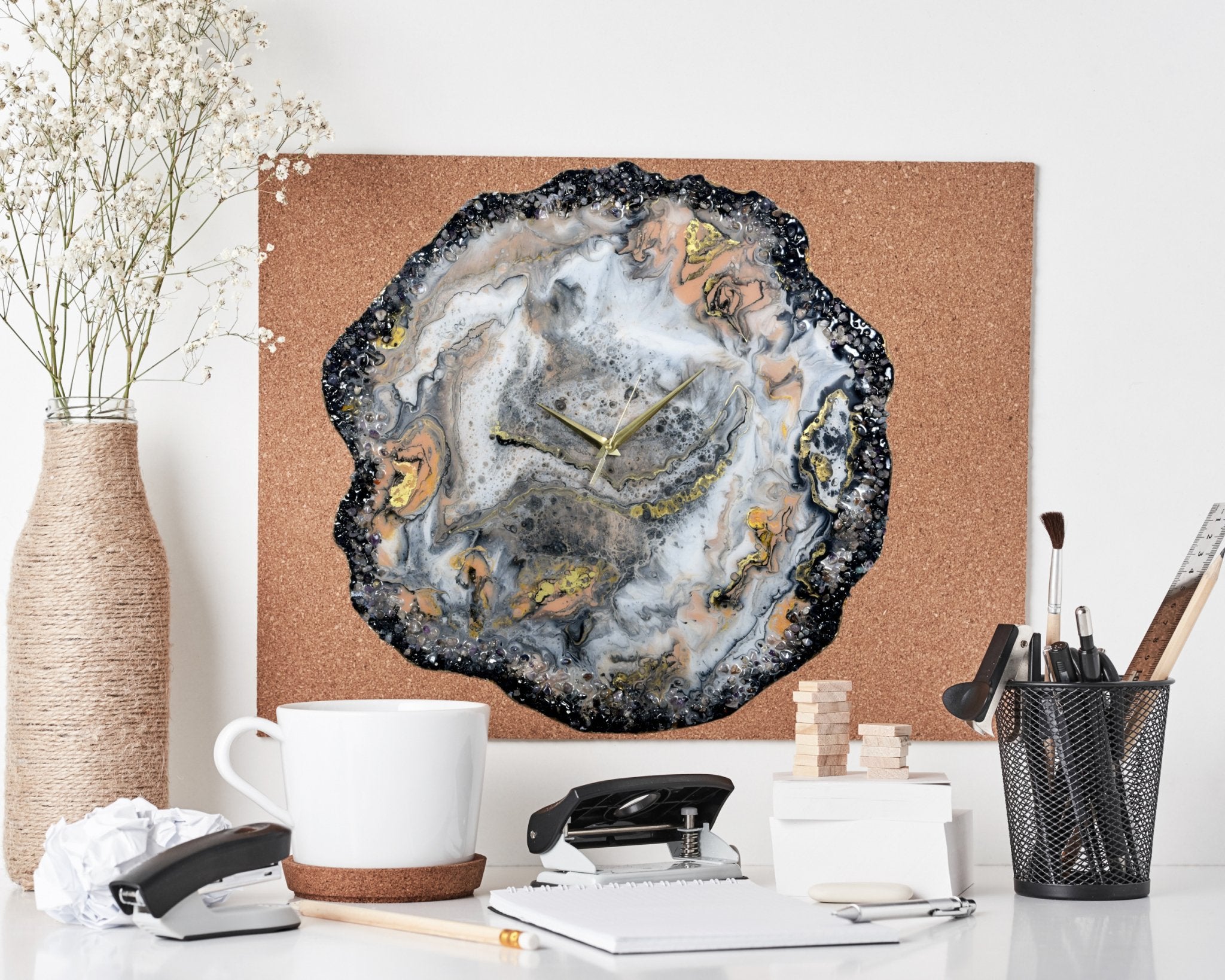 Custom Geode - Inspired Wall Clock with Roman Numerals and Crystal Edge Decor - Wall Clock at Nestern