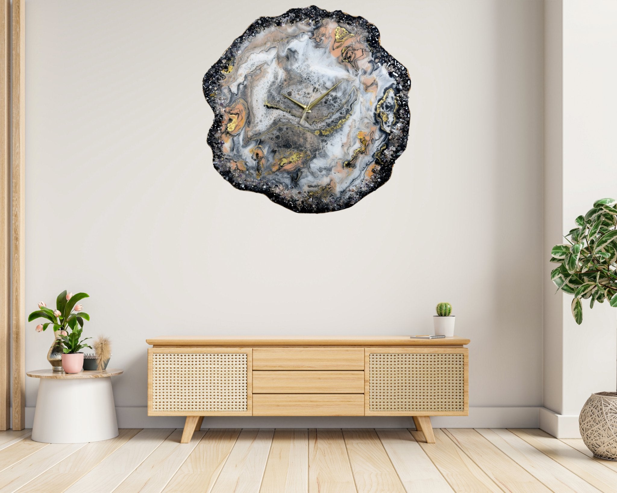 Custom Geode - Inspired Wall Clock with Roman Numerals and Crystal Edge Decor - Wall Clock at Nestern