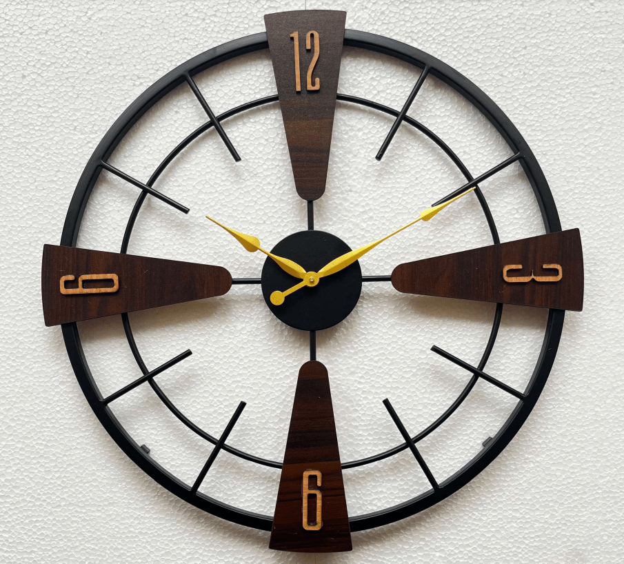 Artisanal Wood Accented Wall Clock: Time Crafted with Elegance - Wall Clock at Nestern