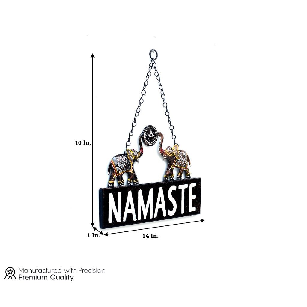 Decorative Metal "Namaste" Hanging Sign with Elephant Design – Welcome Wall Décor - Wall Art at Nestern