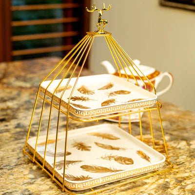 Double Storey Versatile White Ceramic Tray - Home Decor at Nestern