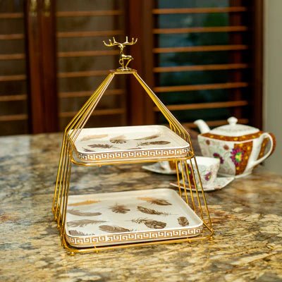 Double Storey Versatile White Ceramic Tray - Home Decor at Nestern