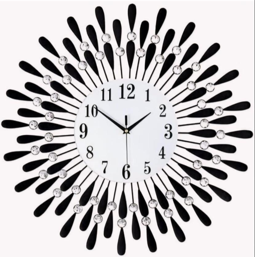 Elegant Black and Crystal Sunburst Wall Clock - Glamorous Decor for Modern Homes - Home Decor at Nestern