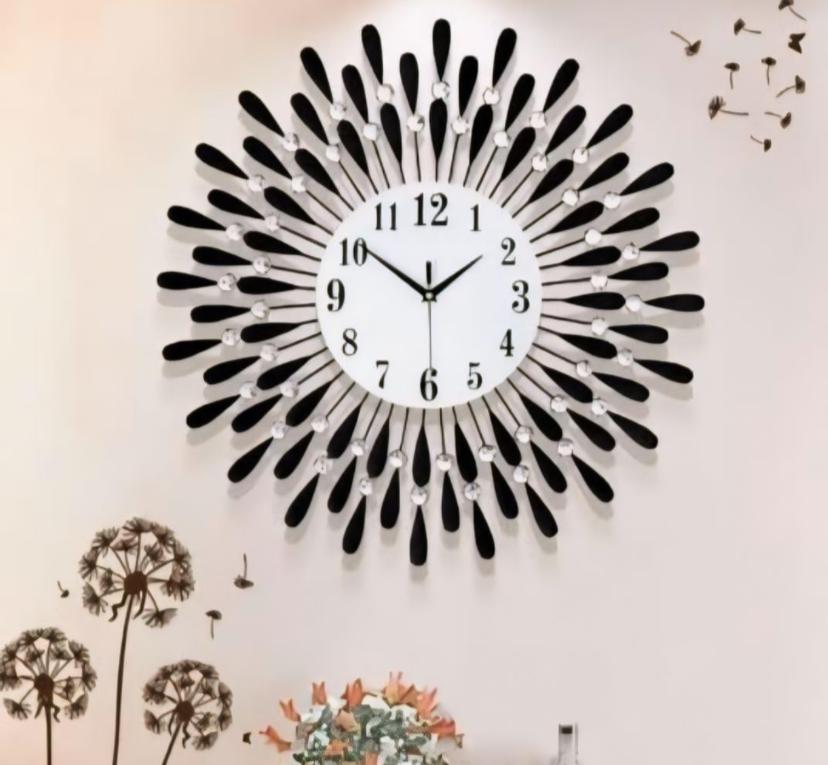 Elegant Black and Crystal Sunburst Wall Clock - Glamorous Decor for Modern Homes - Home Decor at Nestern