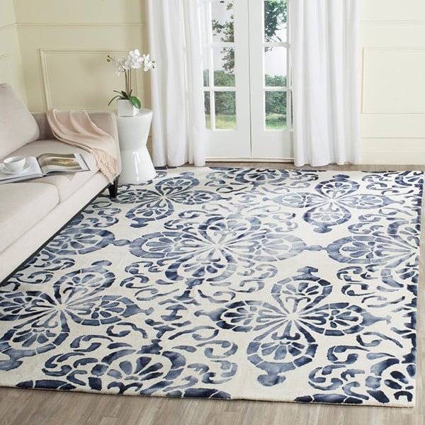 Elegant Blue Floral Medallion Wool Area Rug - Custom Sizes Available - Switzerland Wool Collections - Rugs at Nestern