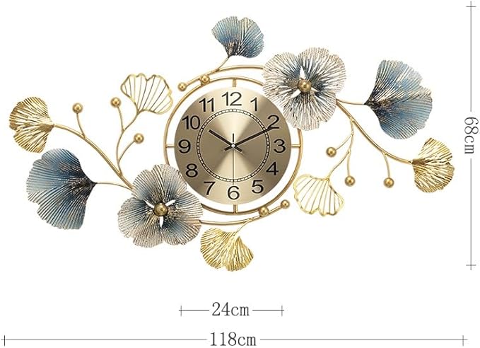 Elegant Floral Gold and Blue Wall Clock - Sophisticated Design for Modern Interiors - Home Decor at Nestern