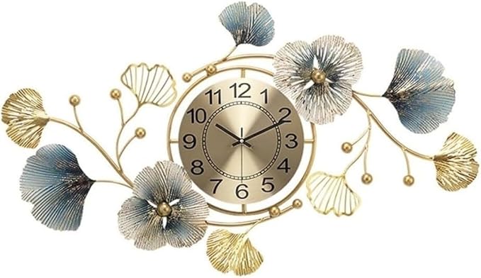 Elegant Floral Gold and Blue Wall Clock - Sophisticated Design for Modern Interiors - Home Decor at Nestern