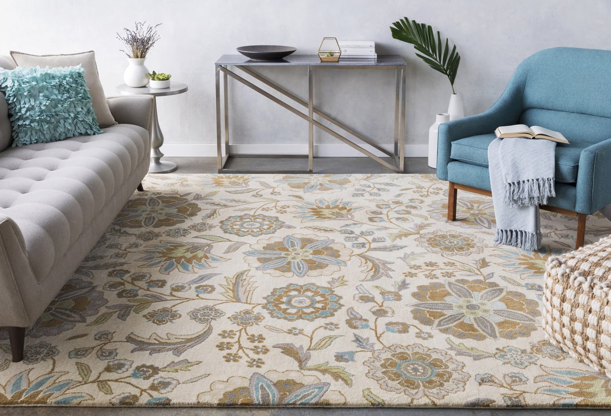 Elegant Floral Pattern Area Rug - Switzerland Wool Collections - Custom Sizes - Rugs at Nestern