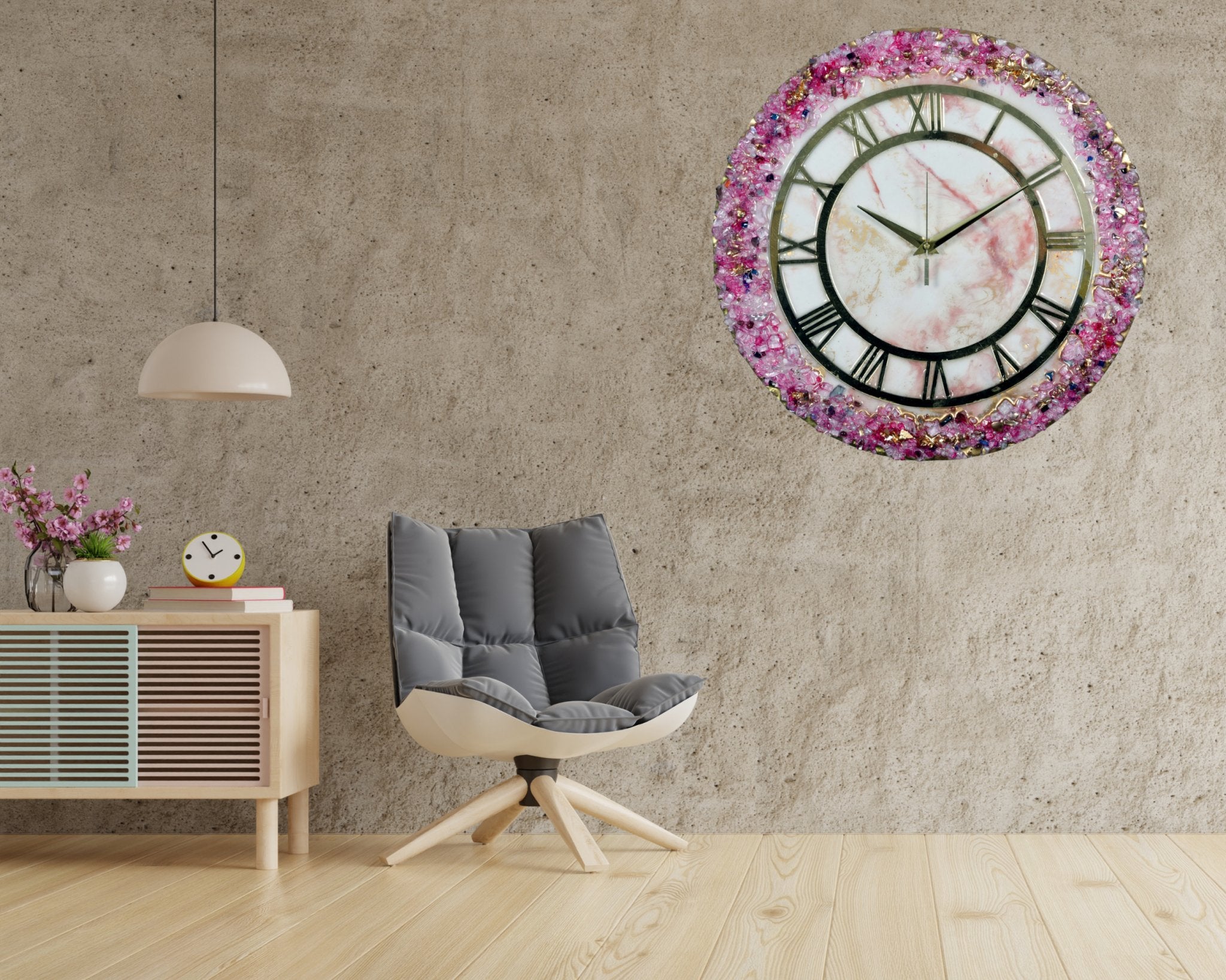 Elegant Pink Crystal Resin Wall Clock – Stunning Home Décor Accent - Wall Clock at Nestern