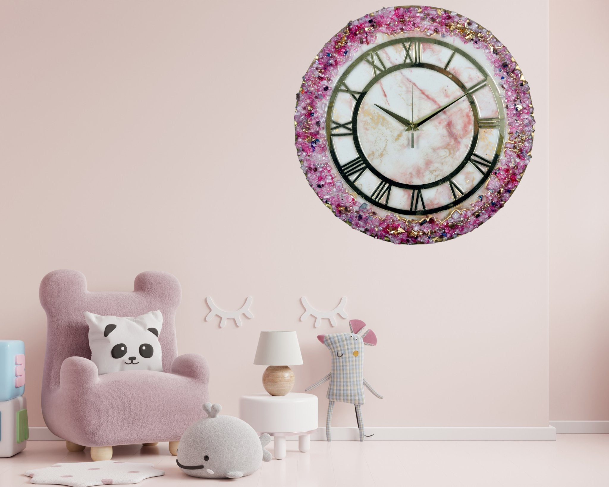 Elegant Pink Crystal Resin Wall Clock – Stunning Home Décor Accent - Wall Clock at Nestern