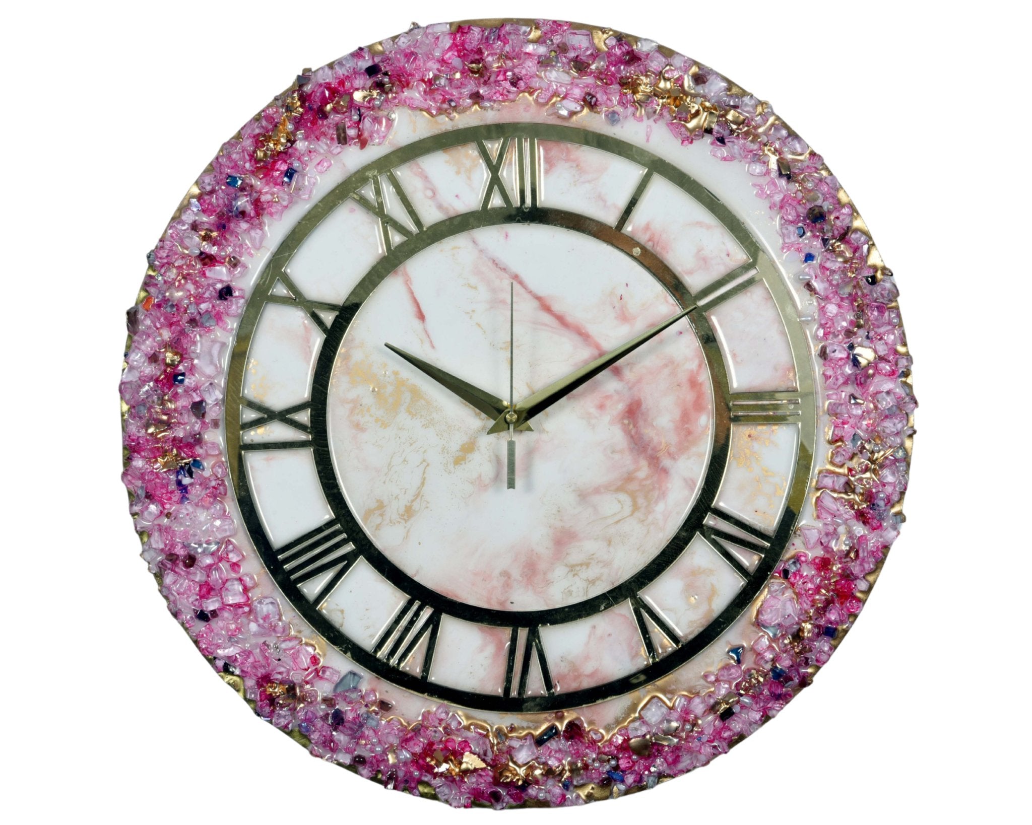 Elegant Pink Crystal Resin Wall Clock – Stunning Home Décor Accent - Wall Clock at Nestern