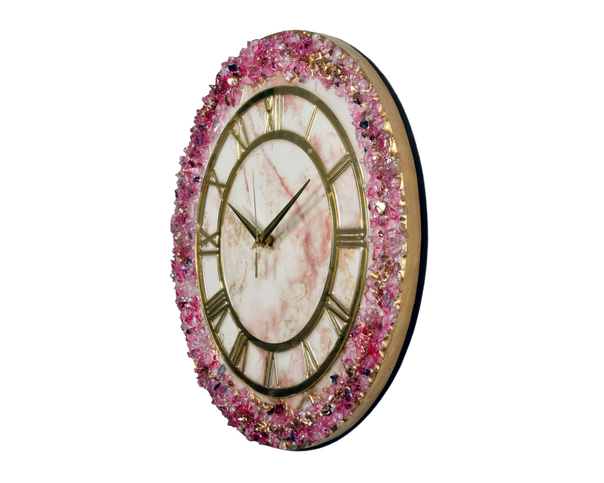 Elegant Pink Crystal Resin Wall Clock – Stunning Home Décor Accent - Wall Clock at Nestern