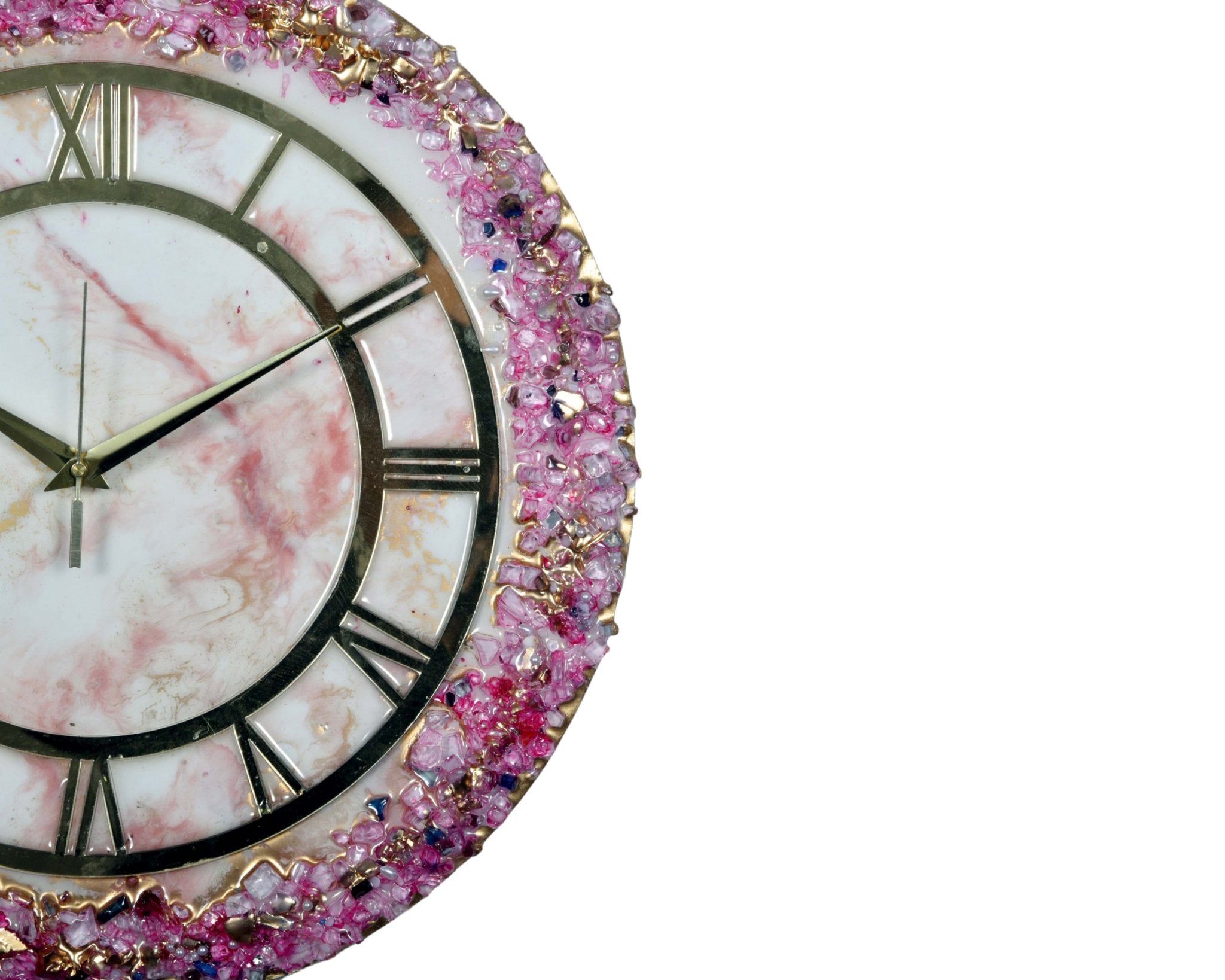 Elegant Pink Crystal Resin Wall Clock – Stunning Home Décor Accent - Wall Clock at Nestern