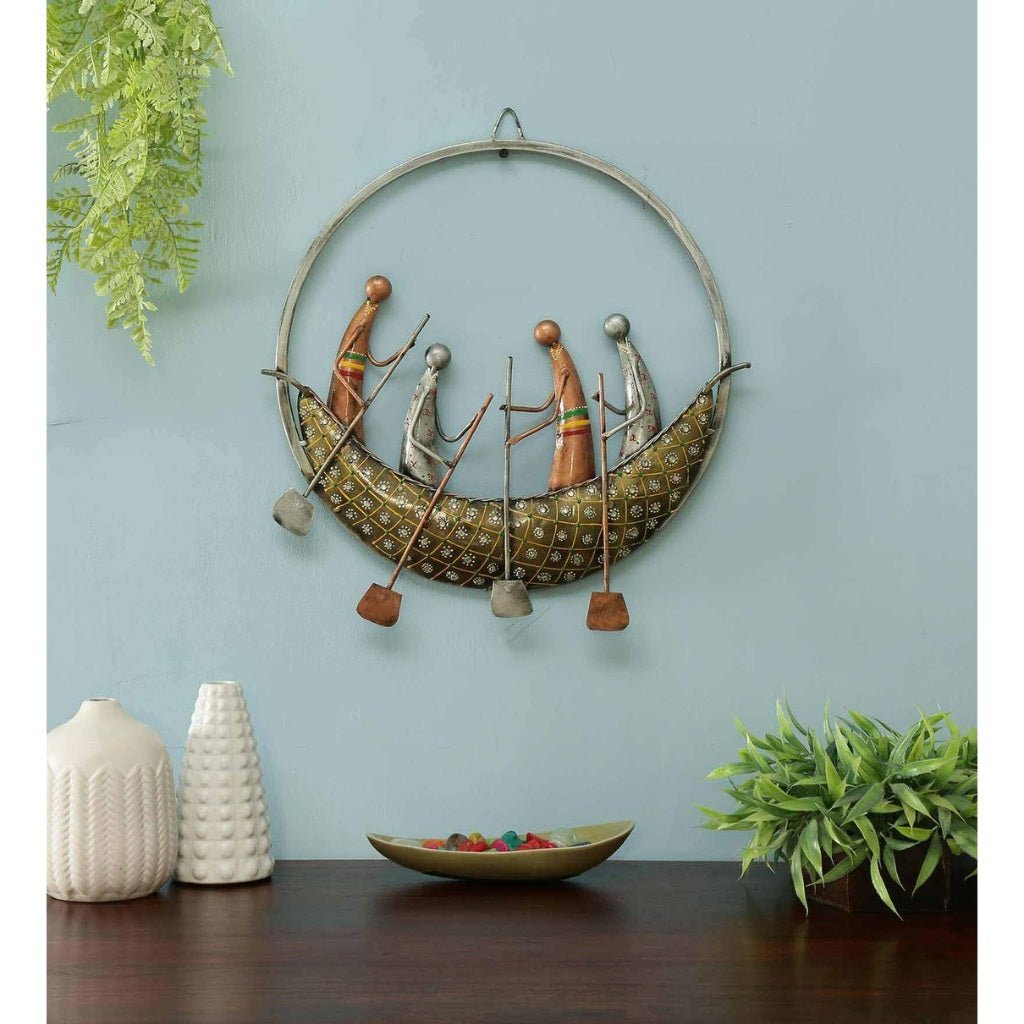 Ethnic Tribal Boat Metal Wall Art – Traditional Decorative Hanging Piece - Wall Art at Nestern